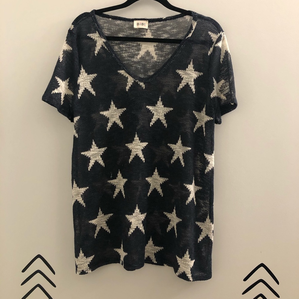 Dress Up BiBi Navy & White Stars V-Neck Top SZ L